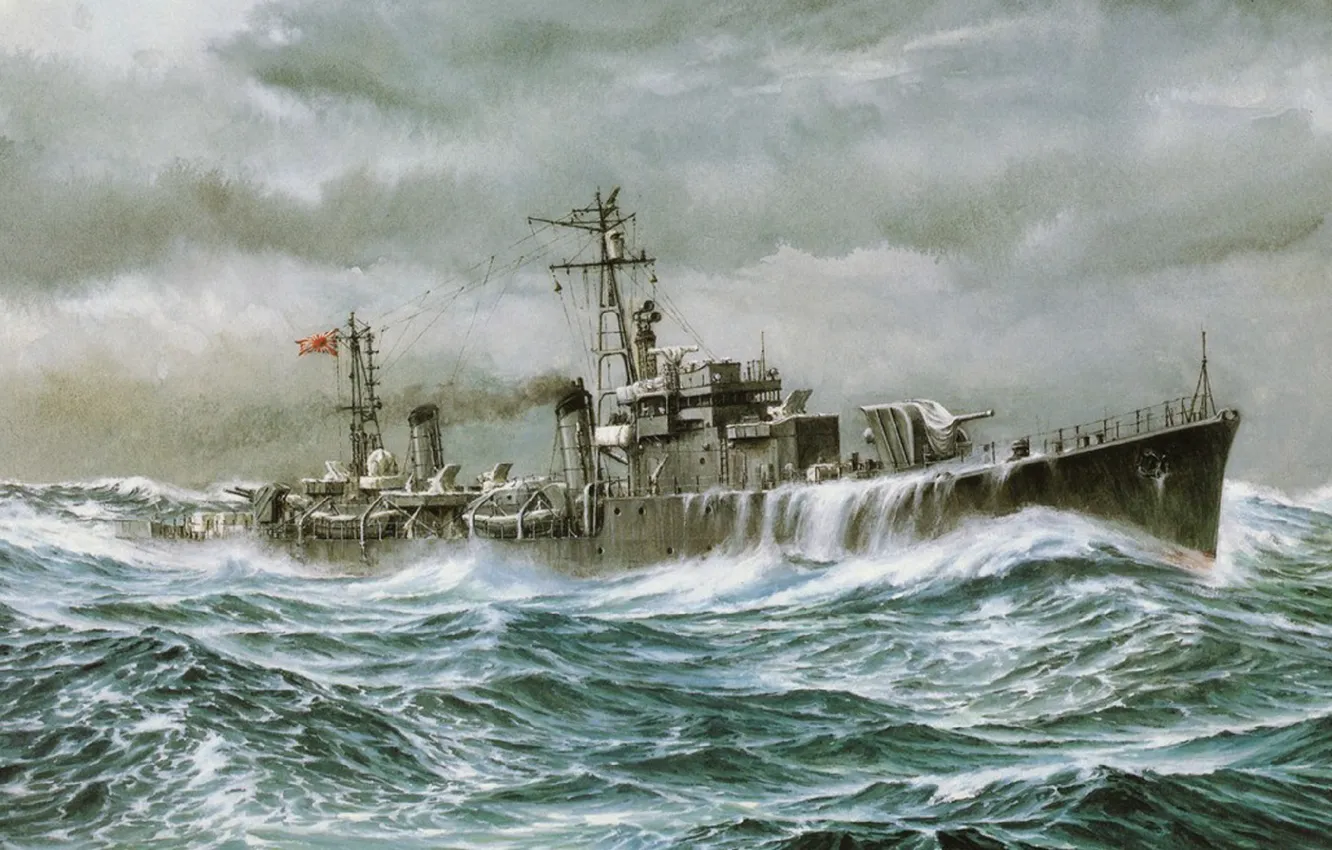 Photo wallpaper ship, art, Navy, military, Japanese, destroyer, WW2, destroyer