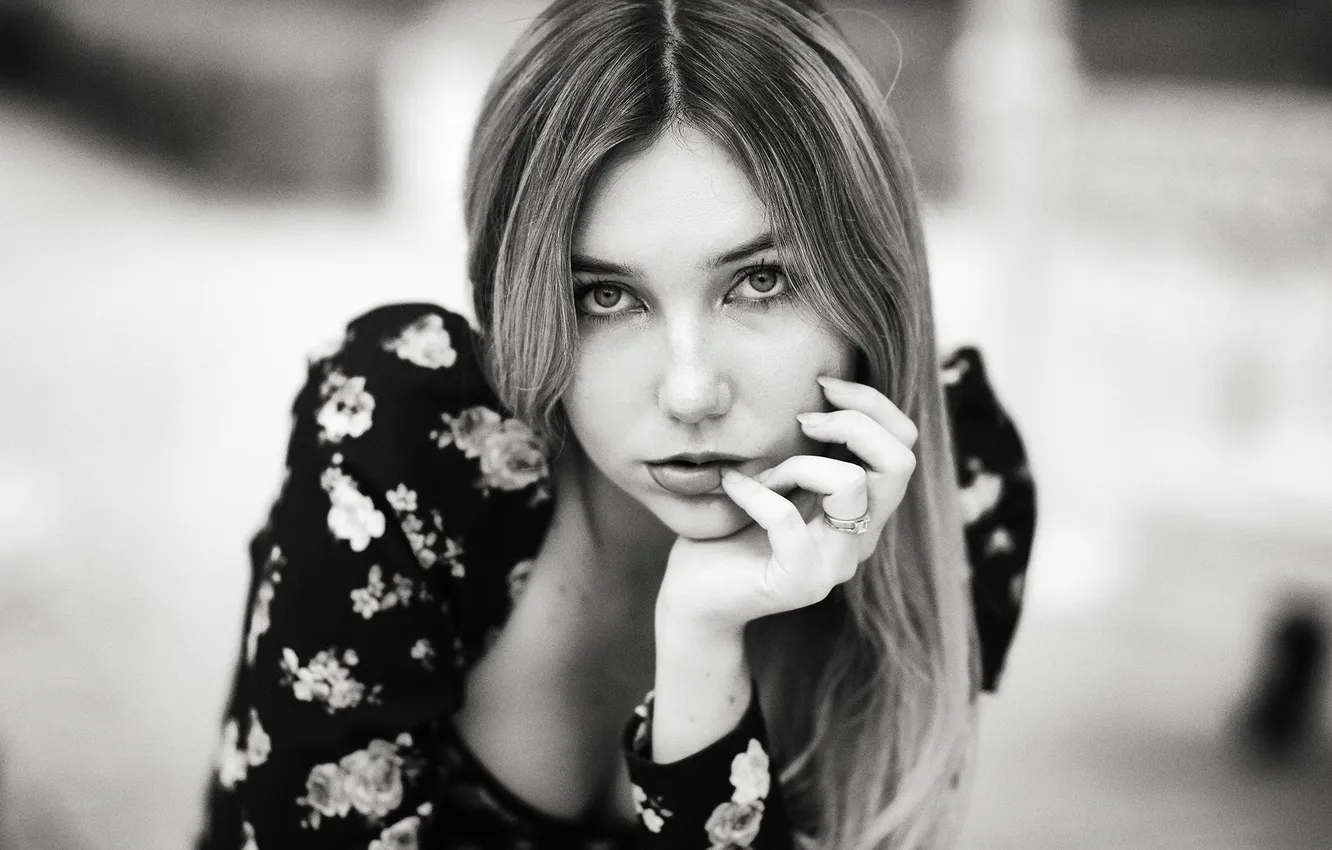 Photo wallpaper black and white, look, Artem Semakin, girl, model