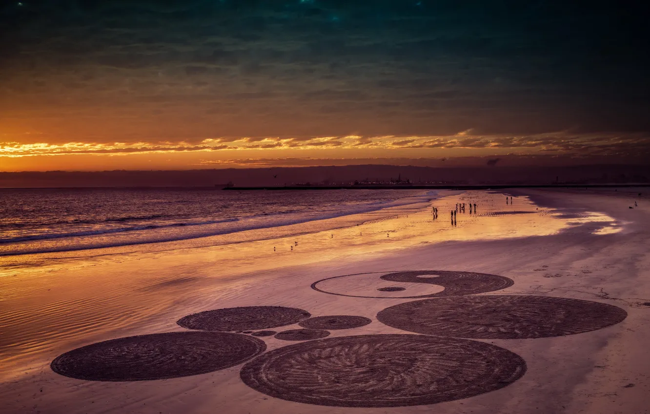 Photo wallpaper landscape, sand, Beach Circles