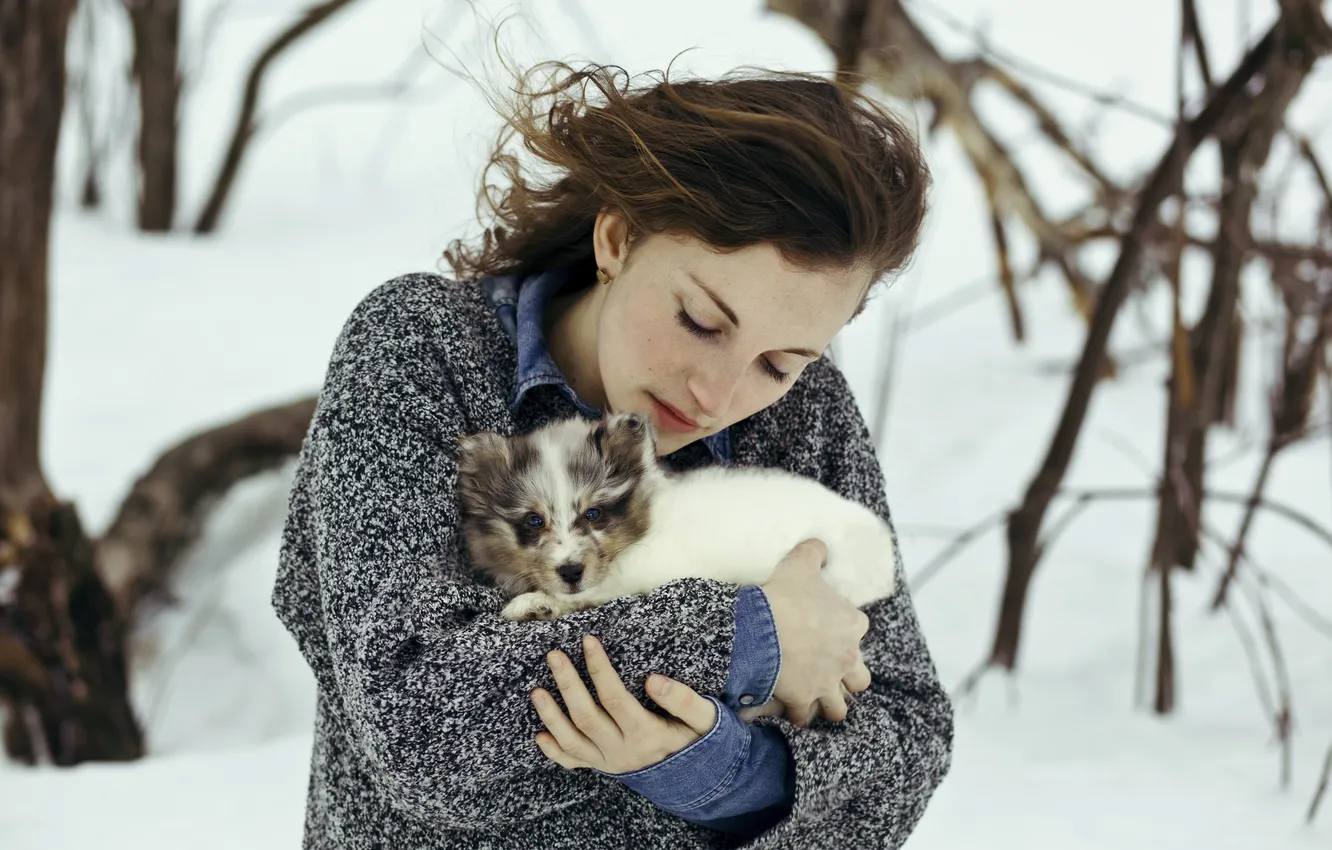 Photo wallpaper girl, mood, dog