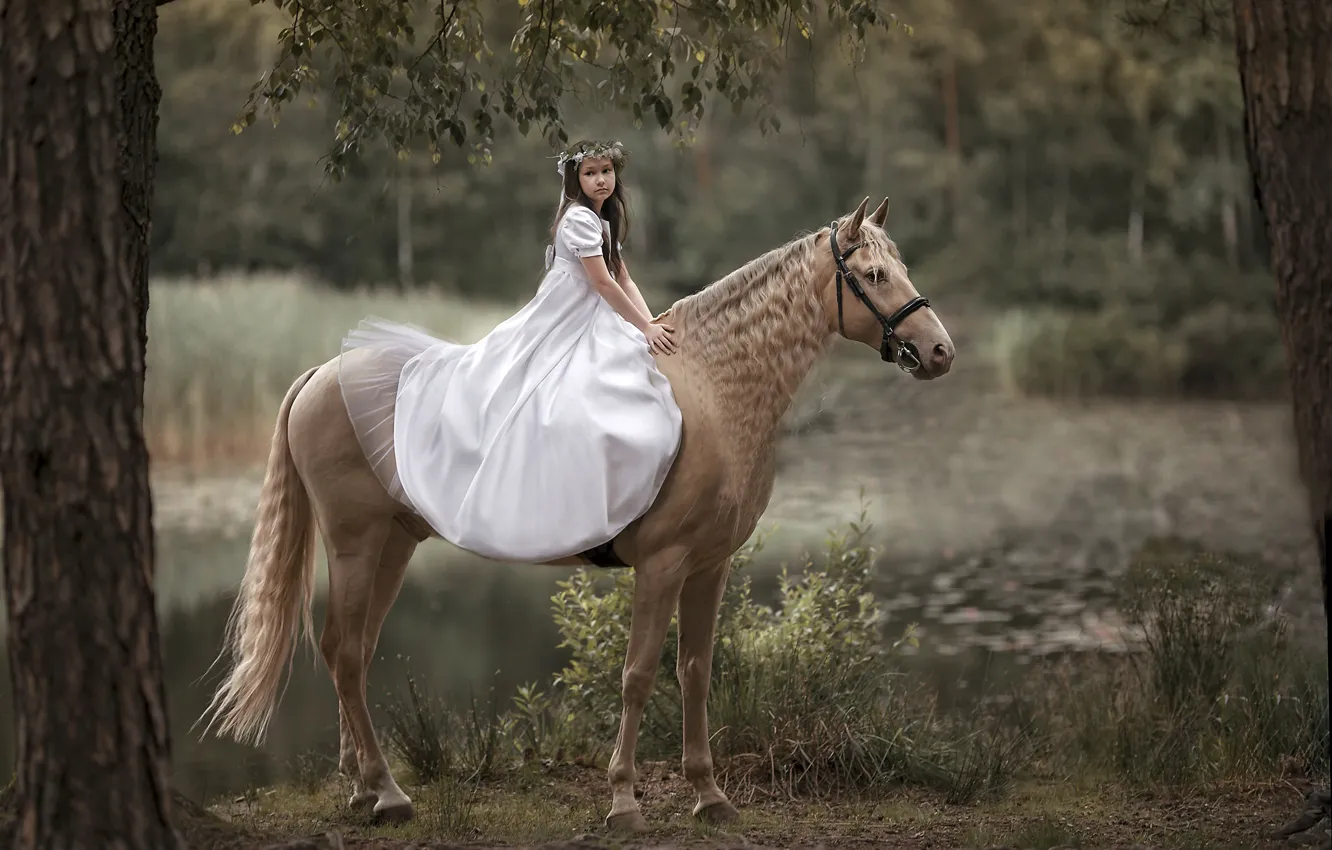 Photo wallpaper nature, horse, girl