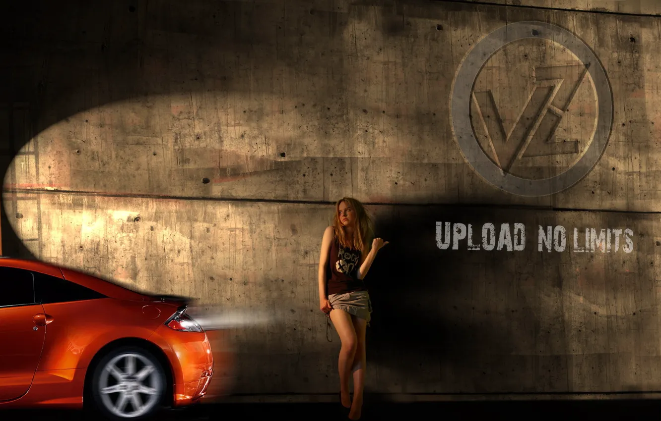 Photo wallpaper machine, auto, girl, wall, speed