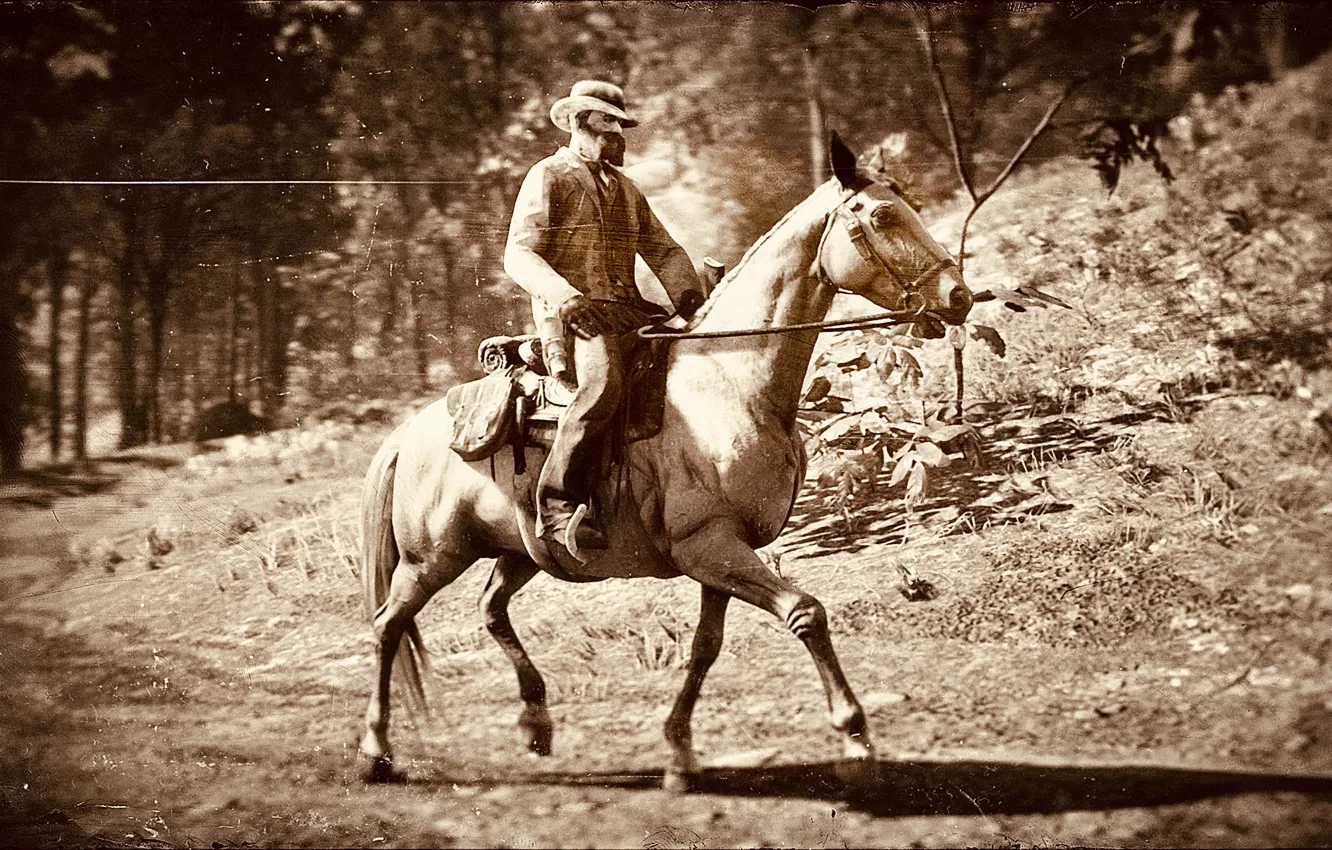 Photo wallpaper man, game, wood, Red Dead Redemption 2, UHD, RDR2, HDR, Photography By Tom