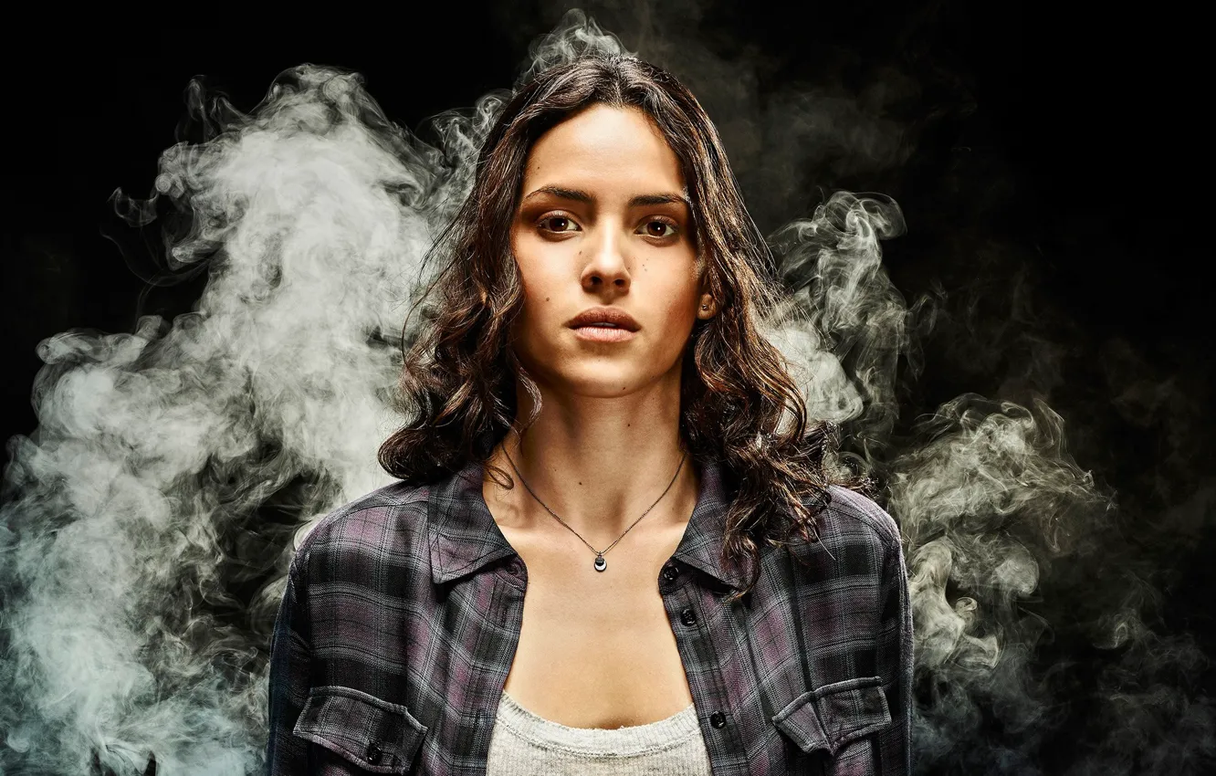 Photo wallpaper girl, background, smoke, brunette, fantasy, hairstyle, the series, shirt