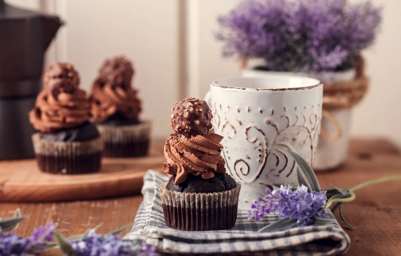 Photo wallpaper flowers, Cup, cupcakes, ELIZAVETA ELESINA