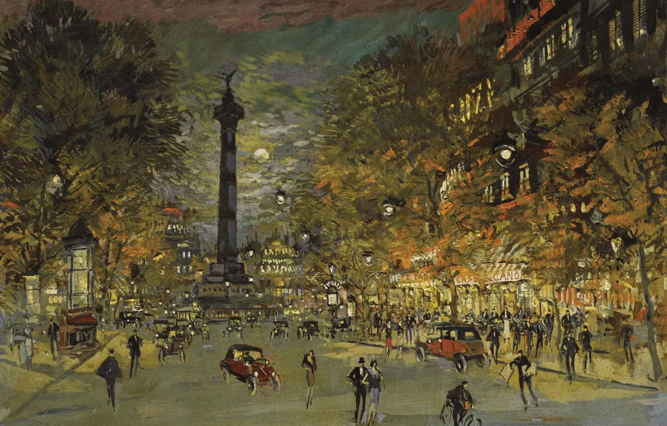Photo wallpaper street, home, picture, impressionism, the urban landscape, Konstantin Korovin, Place De La Bastille. Paris