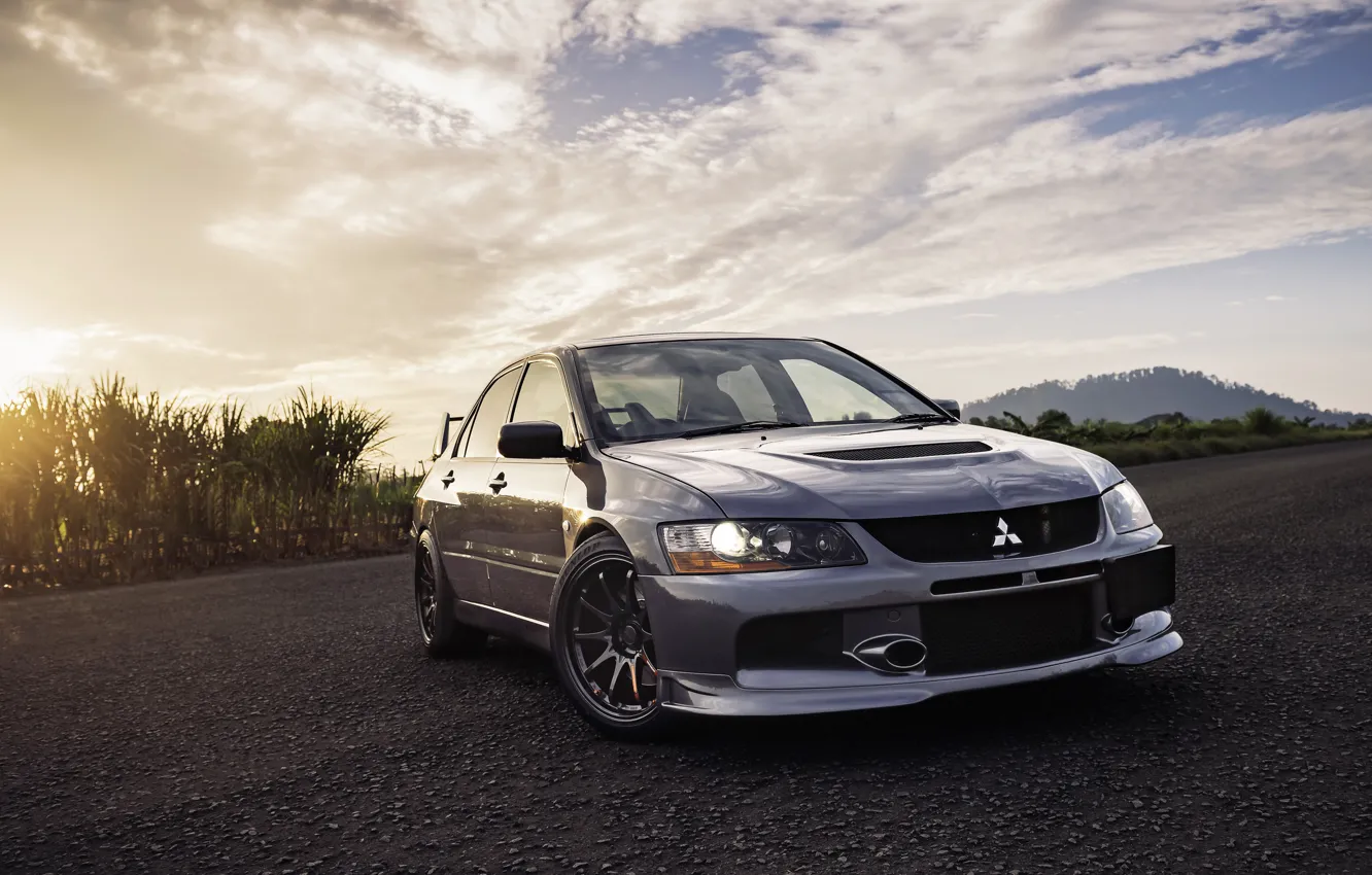 Photo wallpaper Sunset, Grey, Lancer Evolution IX