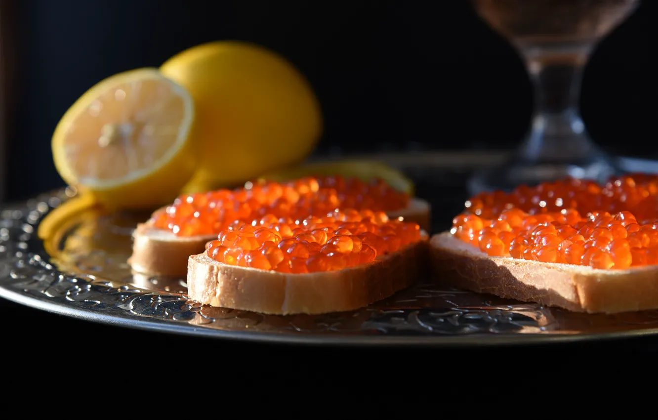 Photo wallpaper lemon, caviar, sandwiches