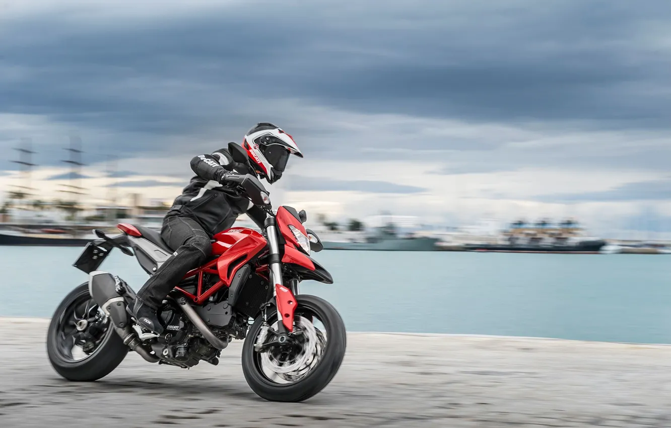Photo wallpaper motorcycle, Ducati, motorcyclist, promenade, 2015, Hypermotard