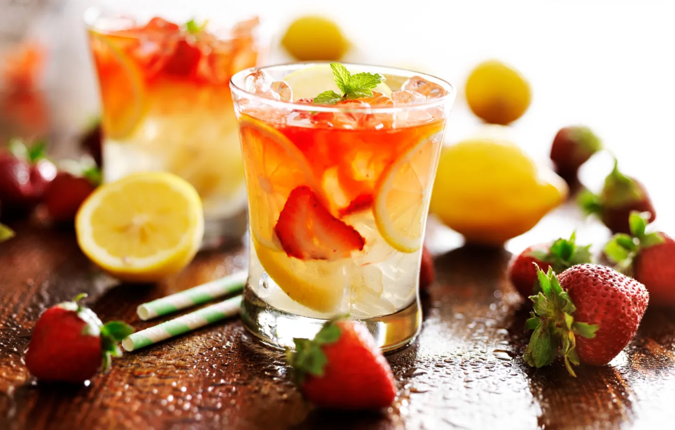 Photo wallpaper lemon, strawberry, drink, lemonade