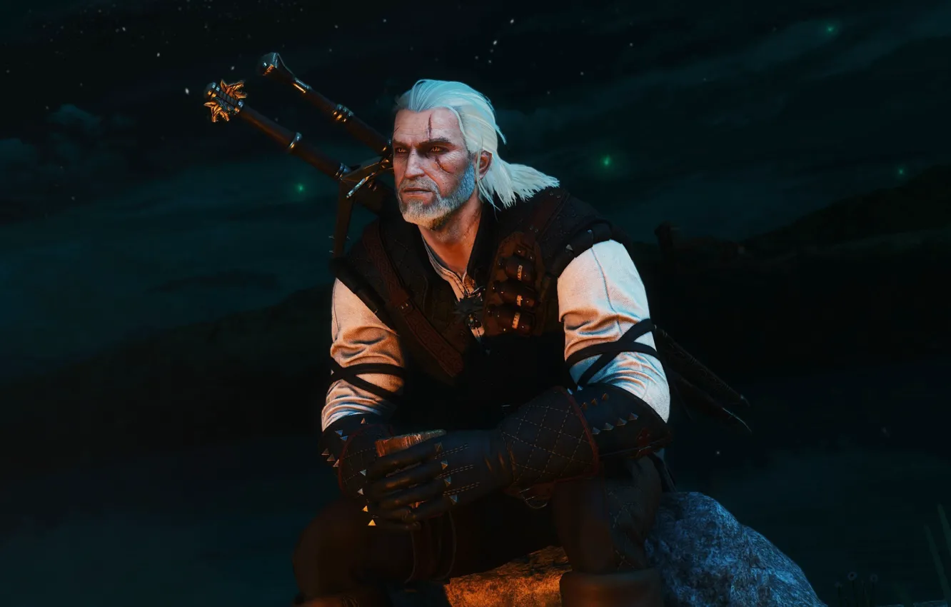 Photo wallpaper night, Geralt, CD Projekt RED, The Witcher 3: Wild Hunt, The Witcher 3: Wild Hunt