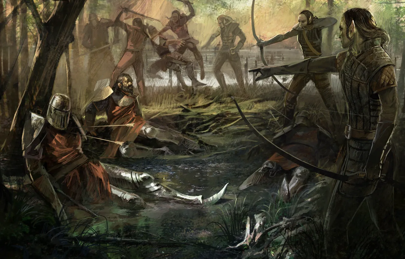 Photo wallpaper elves, Armors, Warriors, bows and arrows, Execution