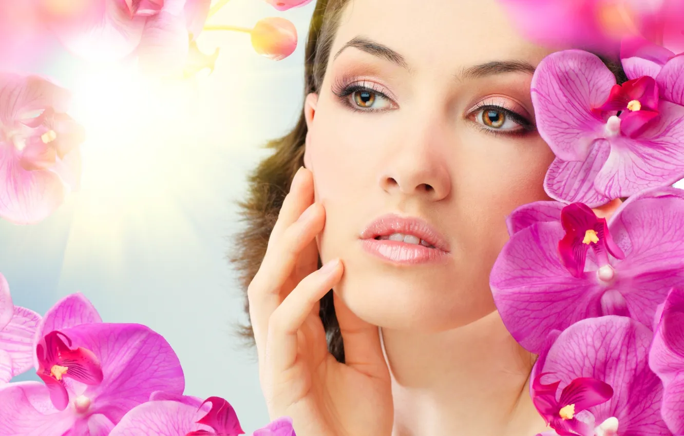Photo wallpaper look, flowers, face, Orchid