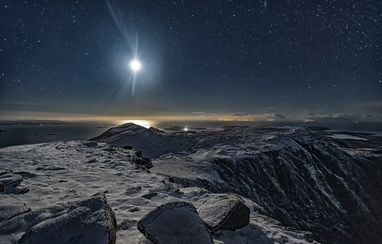 Photo wallpaper the sky, the moon, mountain, stars, Scotland, Scotland, starry night, Ben More Coigach