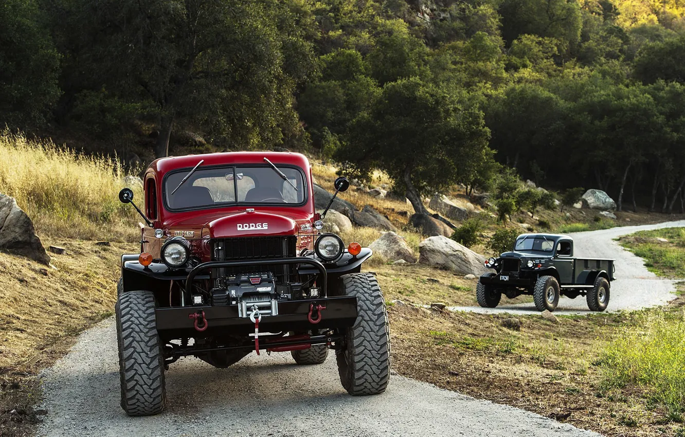 Photo wallpaper Red, Road, Trucks, Dodge Power Wagon