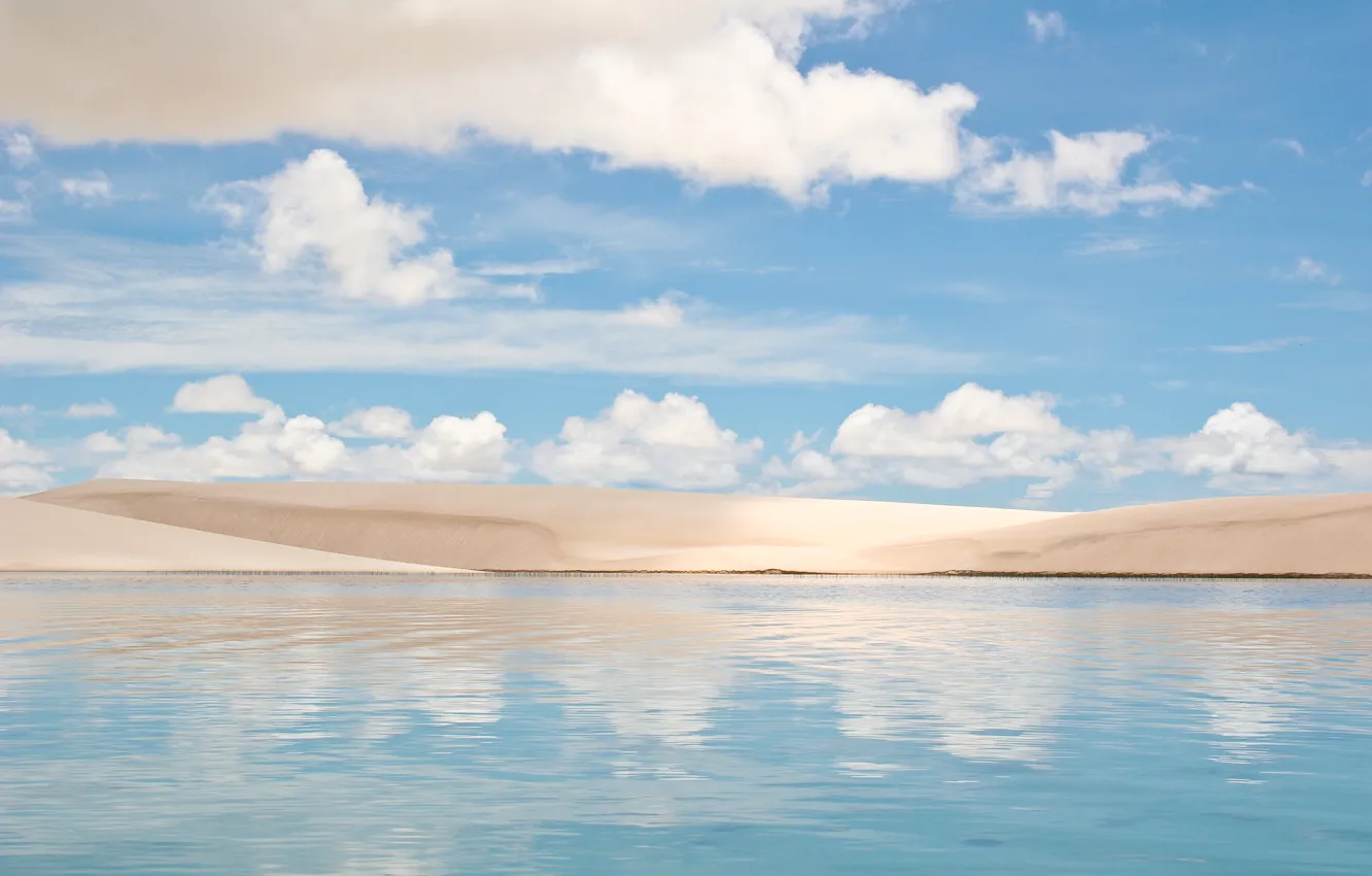 Photo wallpaper water, clouds, dunes, Brazil, Sands, Brasil, Lake, Dunes