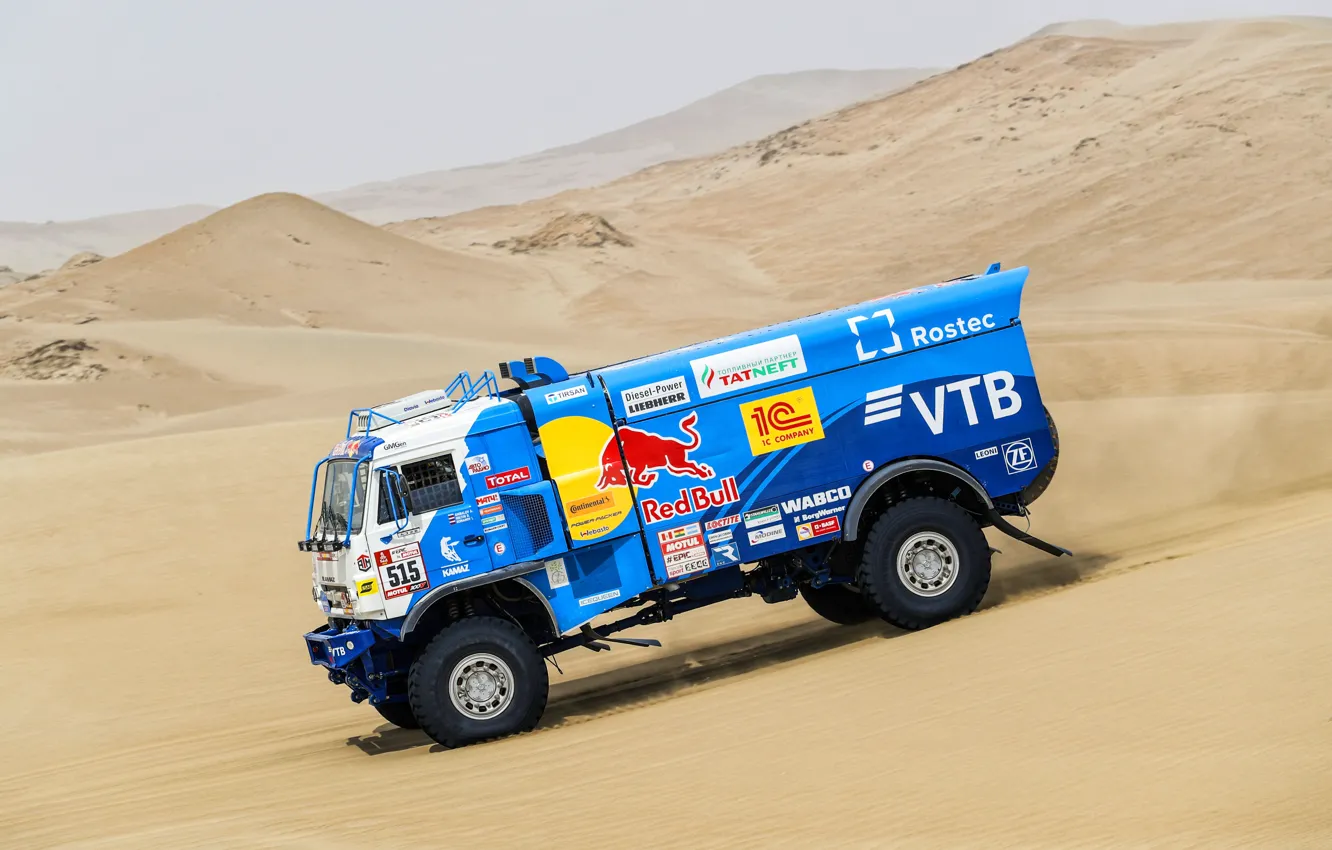 Photo wallpaper Sand, Truck, Race, Master, Hills, Russia, Kamaz, Rally