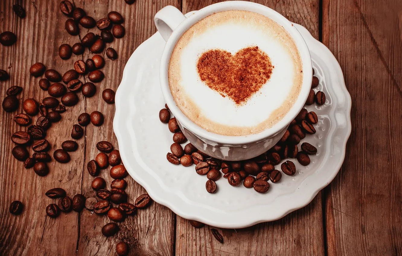 Photo wallpaper heart, coffee, grain