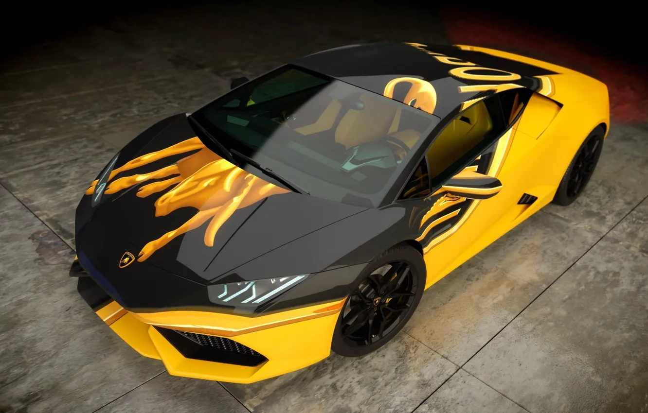 Photo wallpaper Tuning, SuperCar, Lamborghini Huracan, Black&ampamp;Yellow