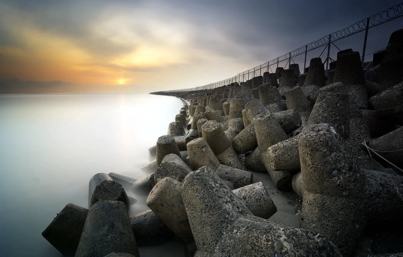 Photo wallpaper sea, landscape, sunset