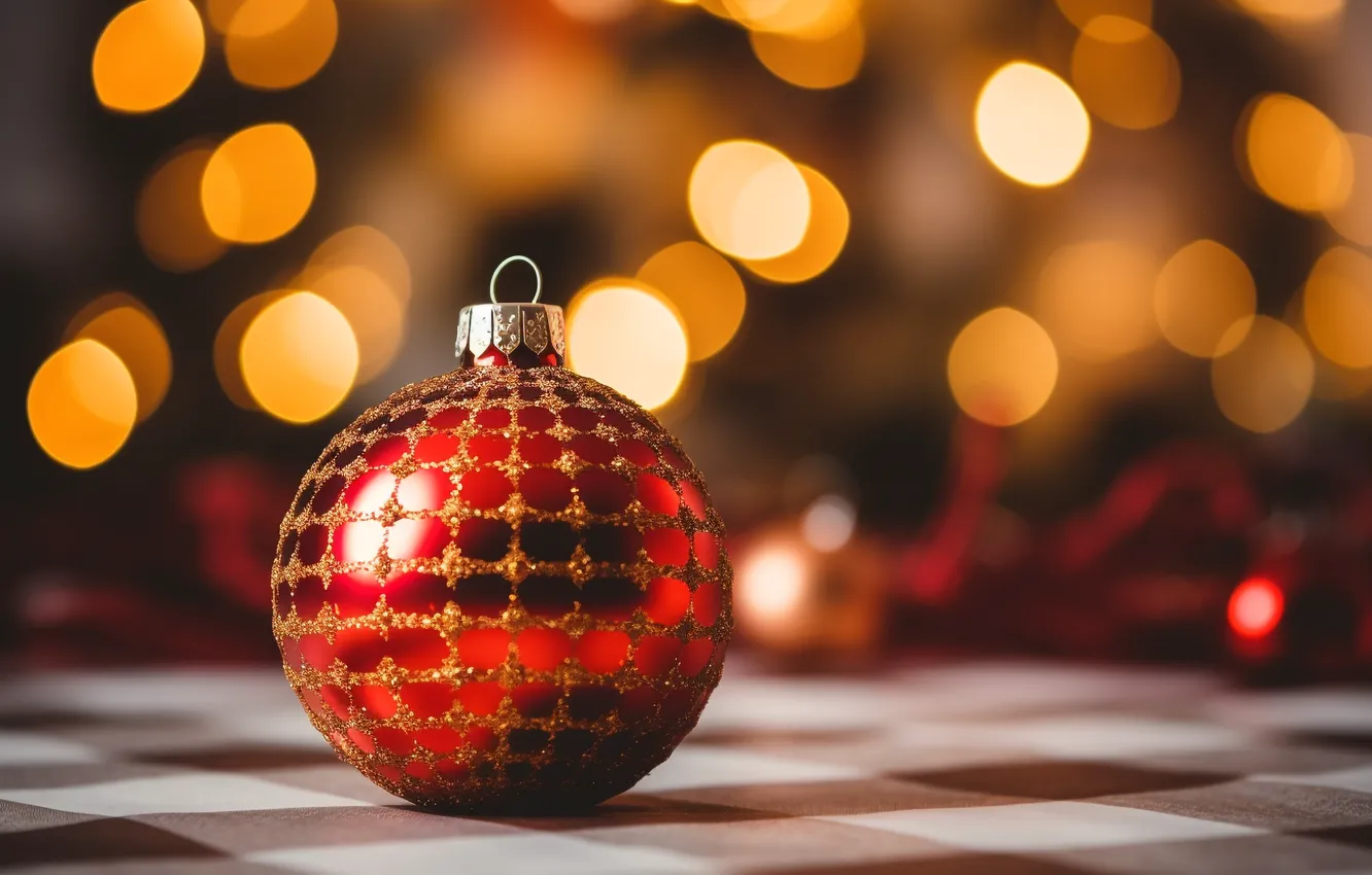 Photo wallpaper balls, surface, red, lights, pattern, toy, Shine, new year
