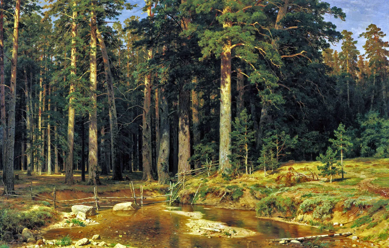 Photo wallpaper forest, picture, Shishkin, ship