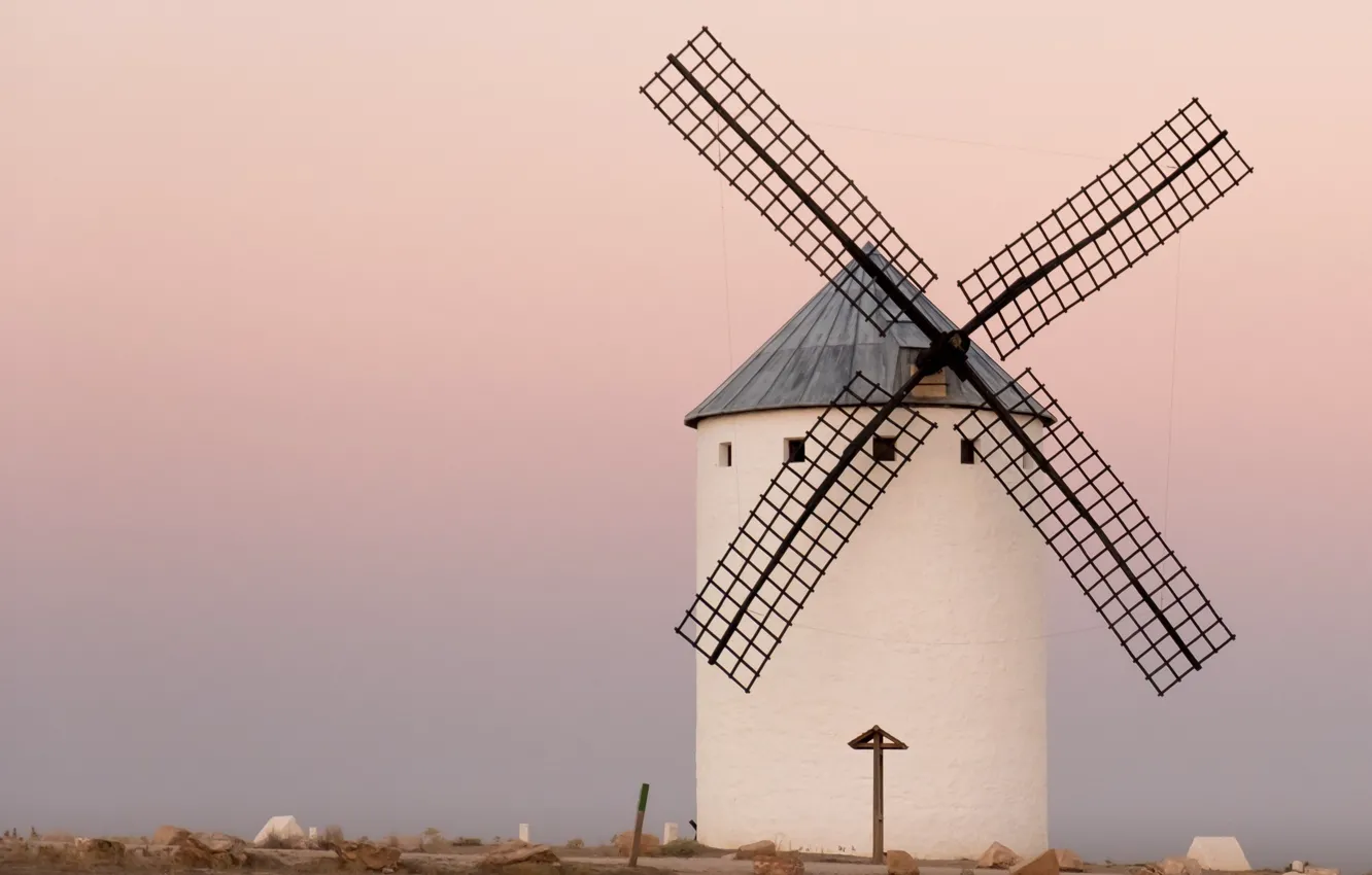 Photo wallpaper landscape, nature, sunset, Spain, windmill