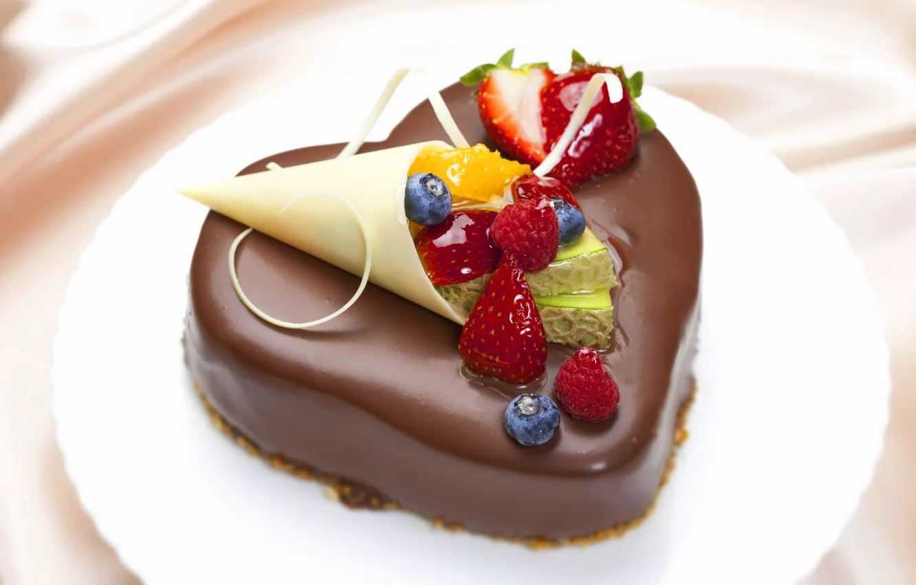 Photo wallpaper berries, raspberry, chocolate, blueberries, strawberry, cake, sweet, chocolate