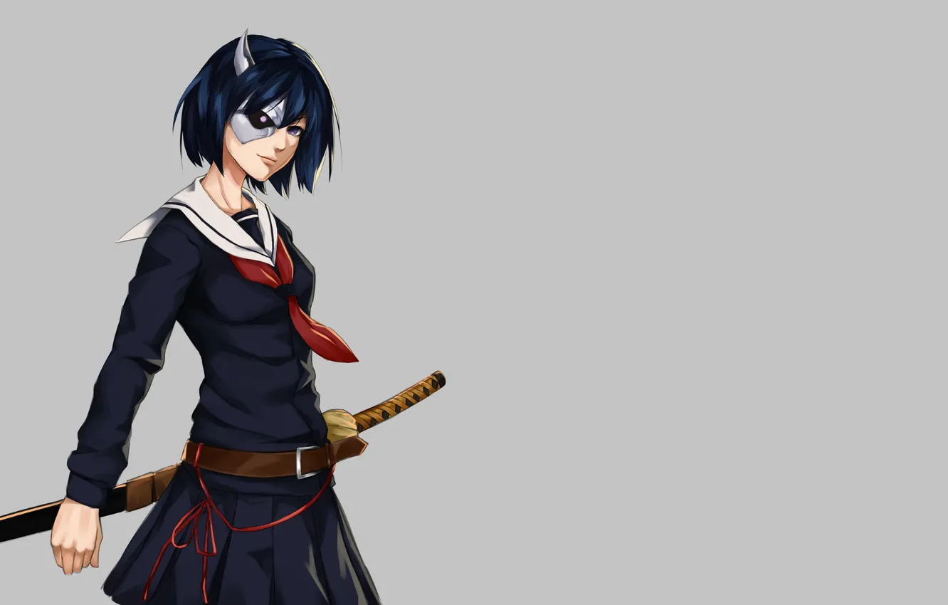 Photo wallpaper sword, katana, ken, blade, mask, martial artist, bishojo, seifuku