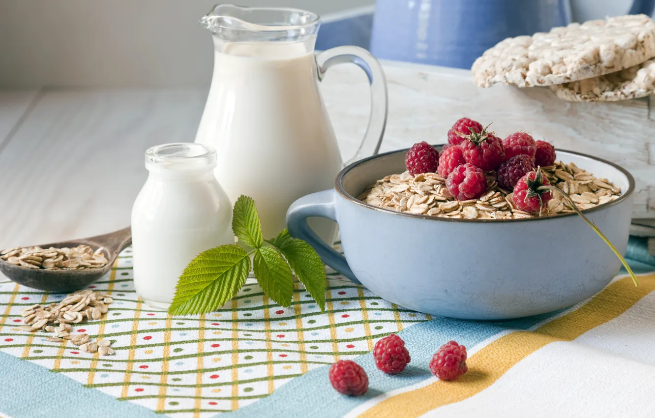 Photo wallpaper berries, Breakfast, muesli, yogurt