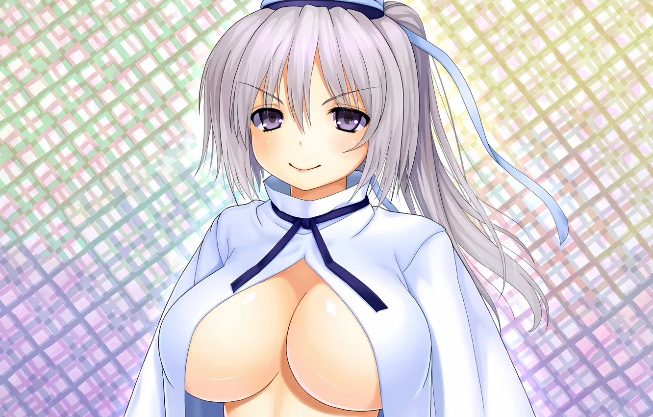 Photo wallpaper girl, sexy, cleavage, blouse, touhou, boobs, anime, beautiful