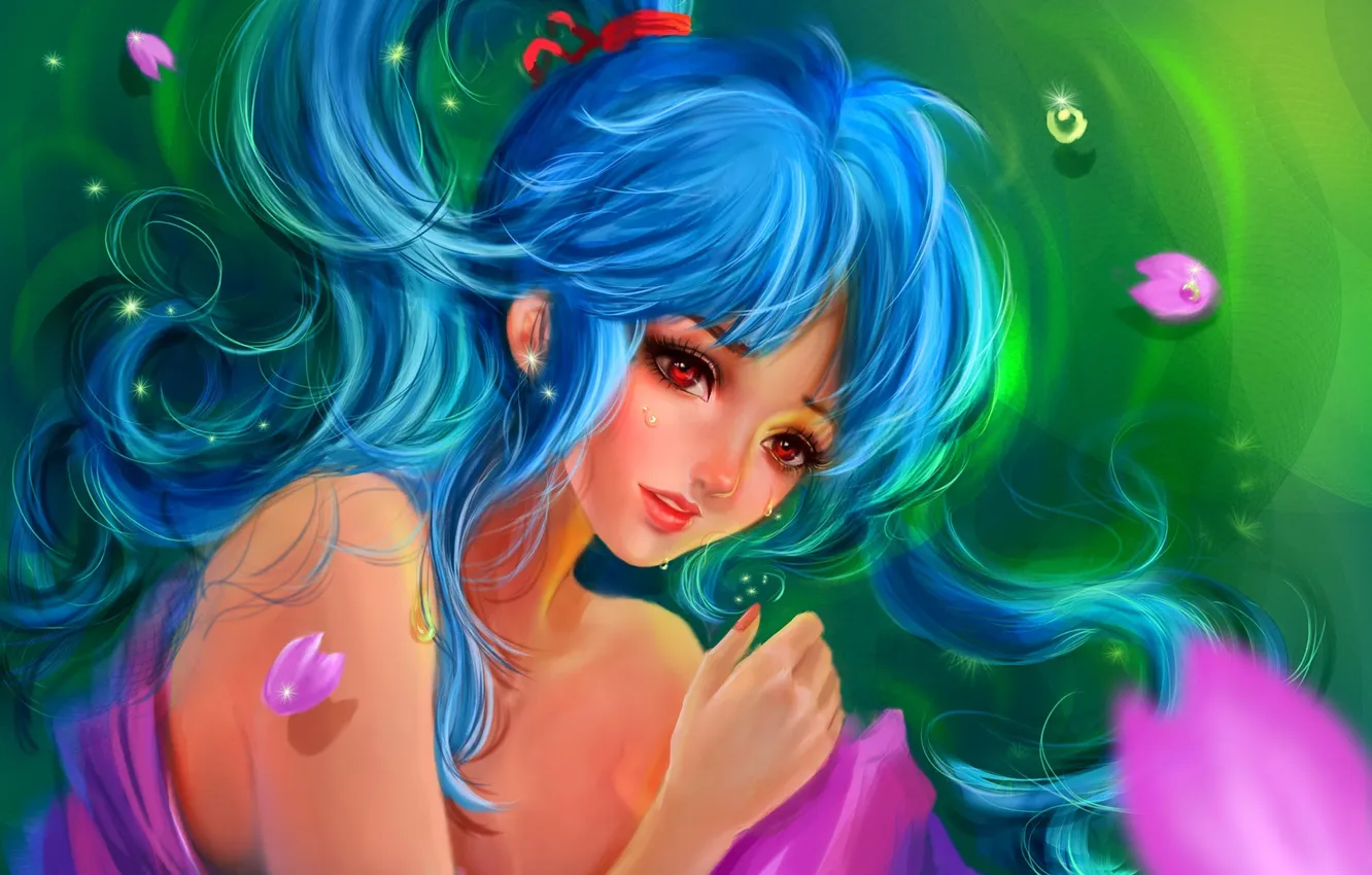 Photo wallpaper sadness, girl, background, petals, tears, art, RikaMello, Yu Yu hakusho