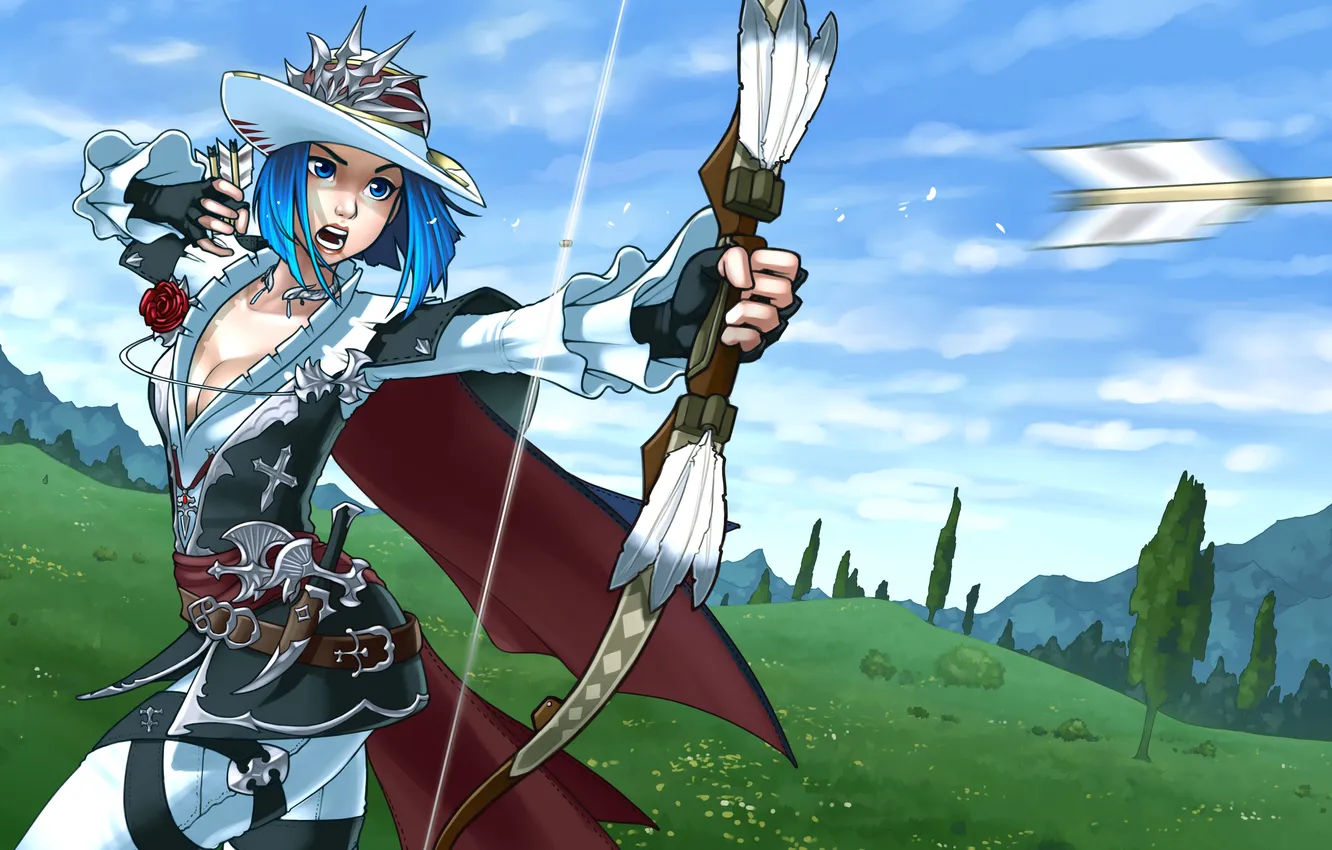 Photo wallpaper girl, hat, anime, bow, Archer, art, dagger, arrows