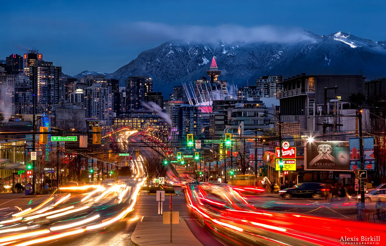Photo wallpaper night, the city, lights, the evening, excerpt, Canada, Vancouver