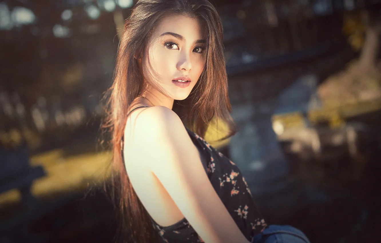 Photo wallpaper look, the sun, pose, background, model, portrait, makeup, hairstyle