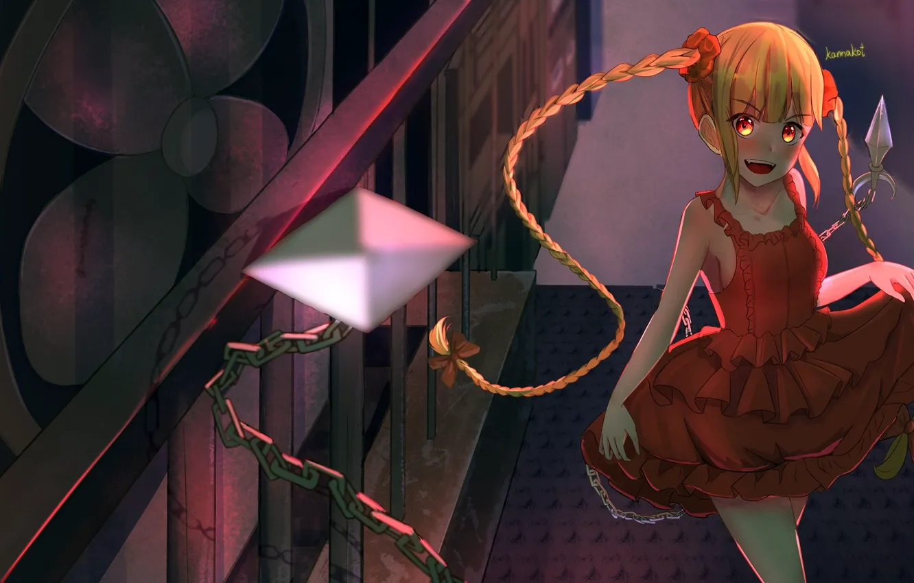 Photo wallpaper girl, smile, chain, braids, Darwin's Game, Shuka Karino