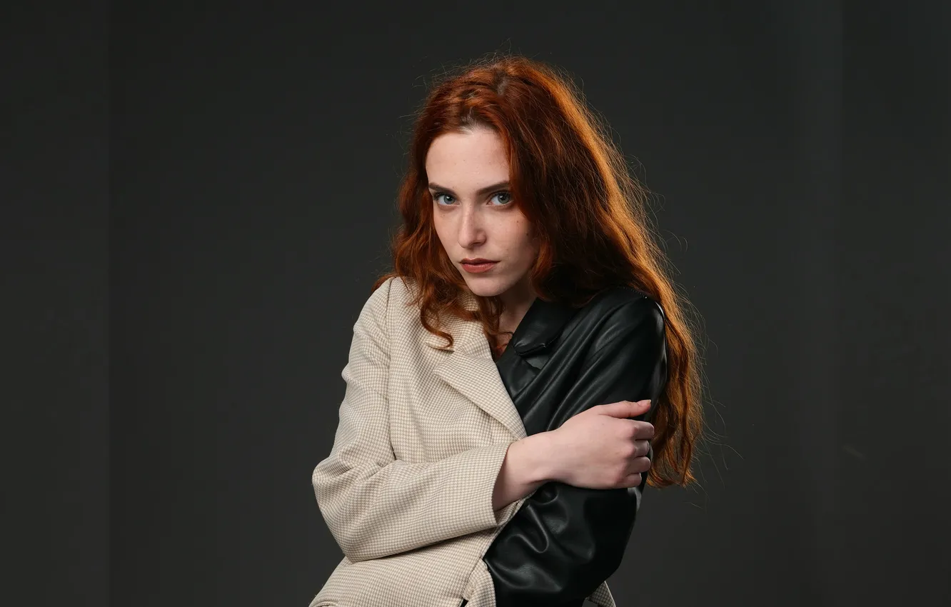 Photo wallpaper girl, red, beautiful, coat