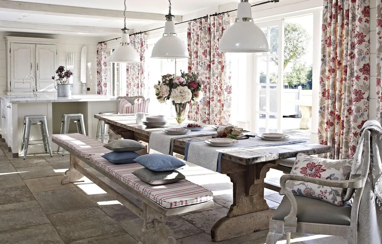 Photo wallpaper design, style, Villa, interior, kitchen, dining room, dining area