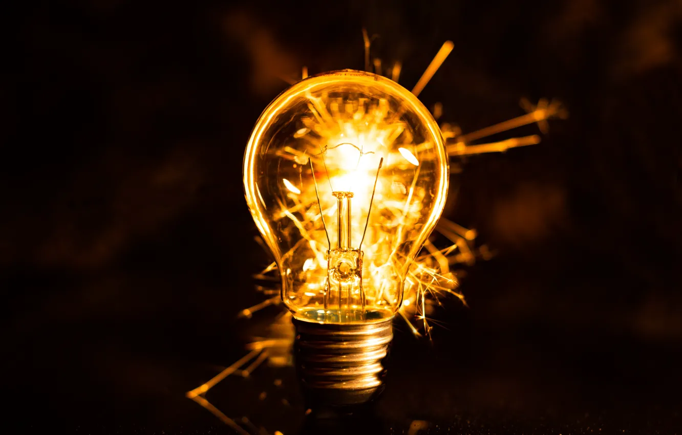 Photo wallpaper glass, light, spiral, sparks, light bulb, electric, base