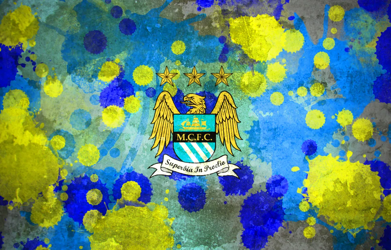 Photo wallpaper emblem, Splash, Grunge, Manchester City, Texture