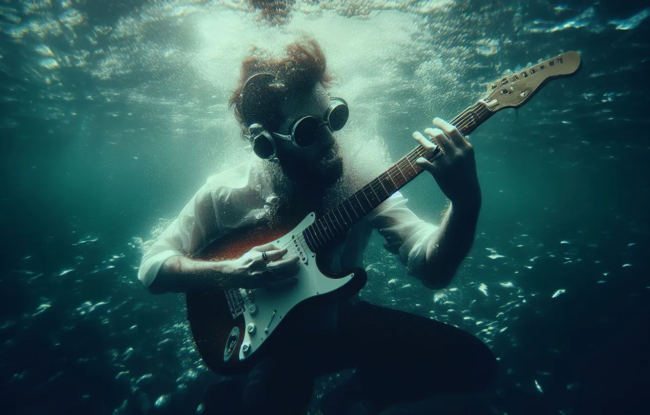 Photo wallpaper guitar, male, under water, glasses