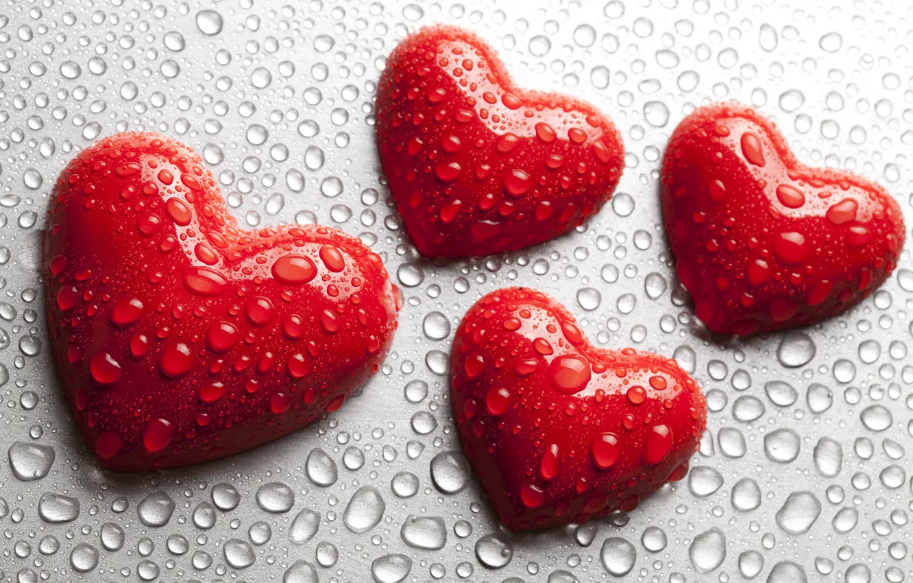 Photo wallpaper water, drops, love, heart, red, love, heart, romantic