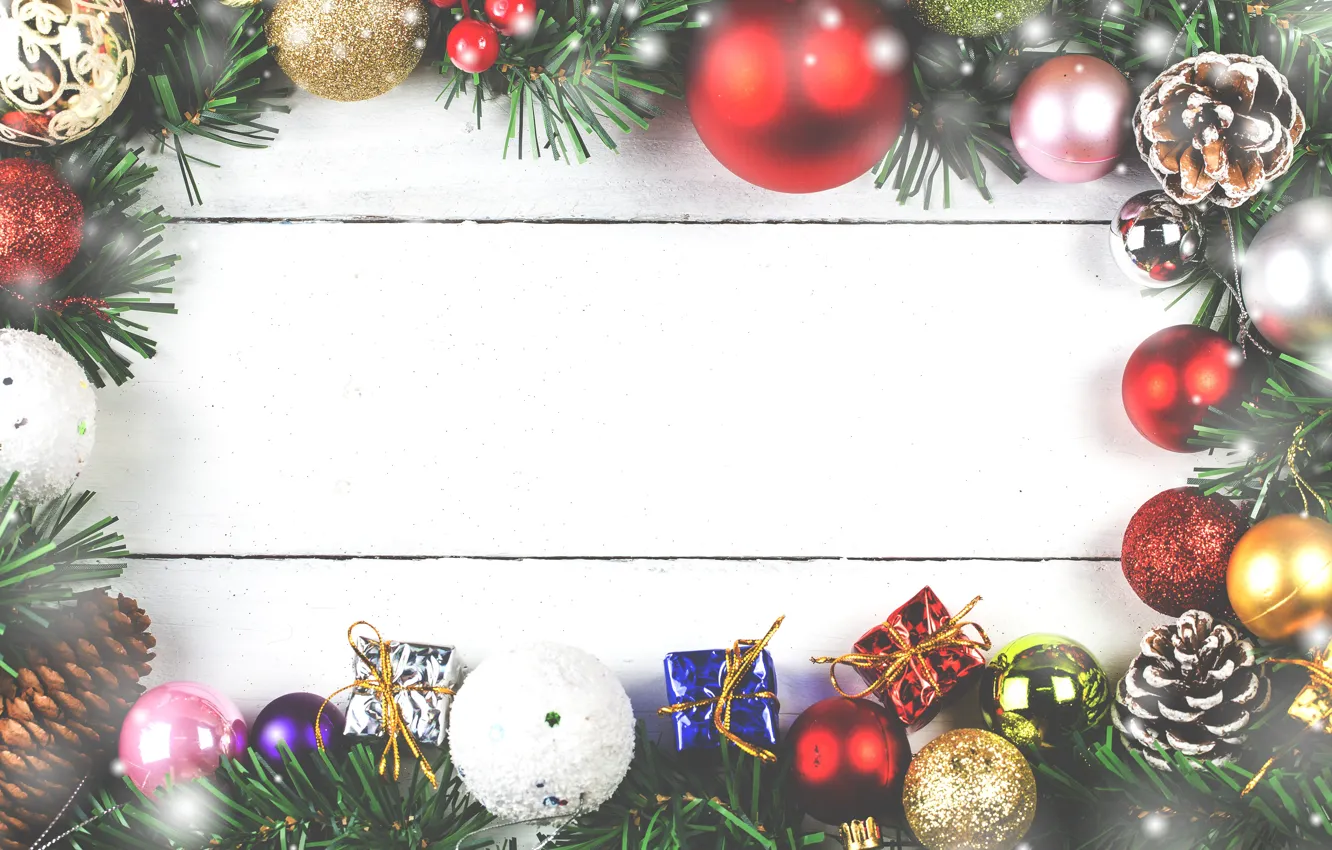 Photo wallpaper decoration, balls, new year, Christmas, Christmas, balls, wood, New Year