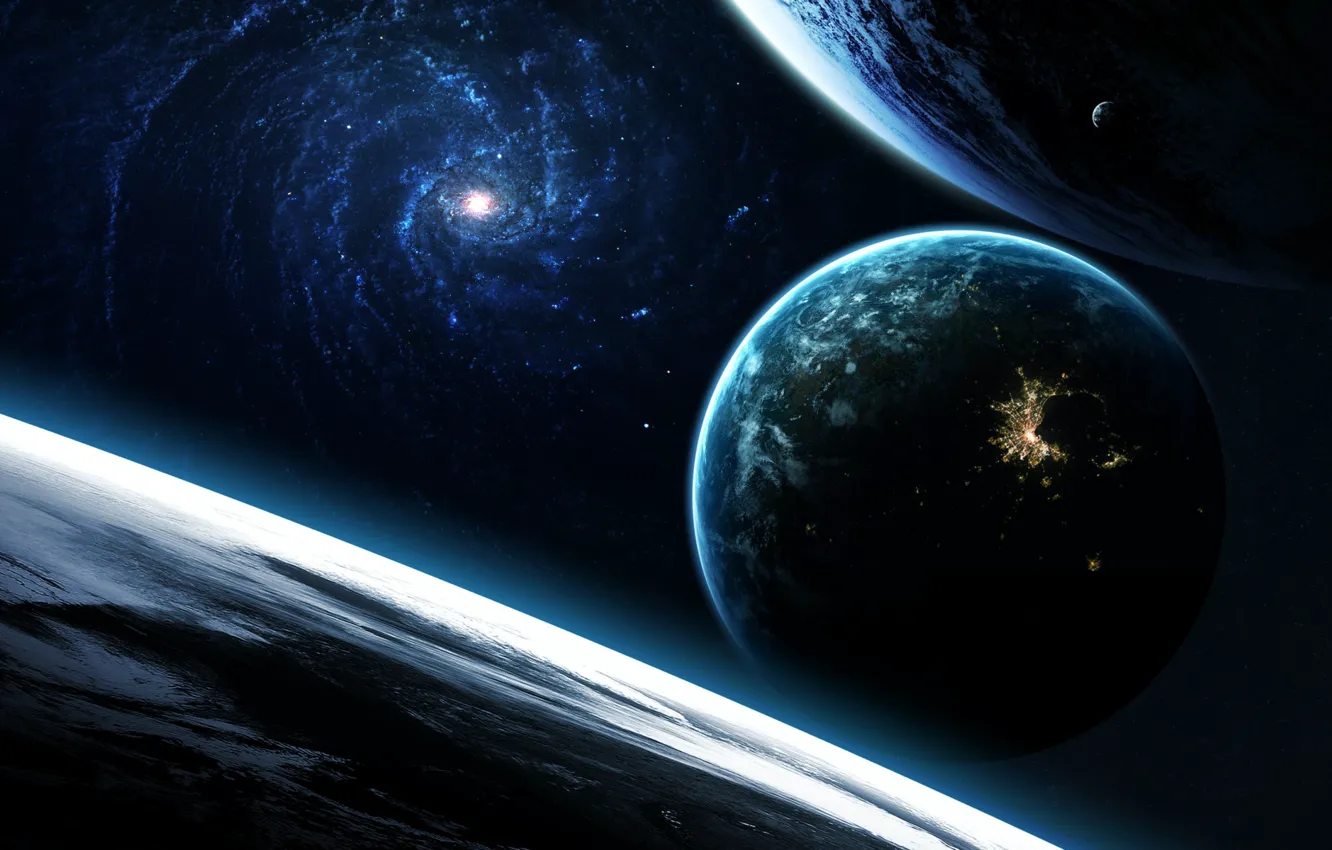 Photo wallpaper Stars, Planet, Space, Light, Planet, Light, Planets, Art