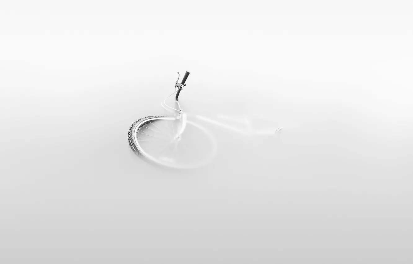 Photo wallpaper water, bike, fog
