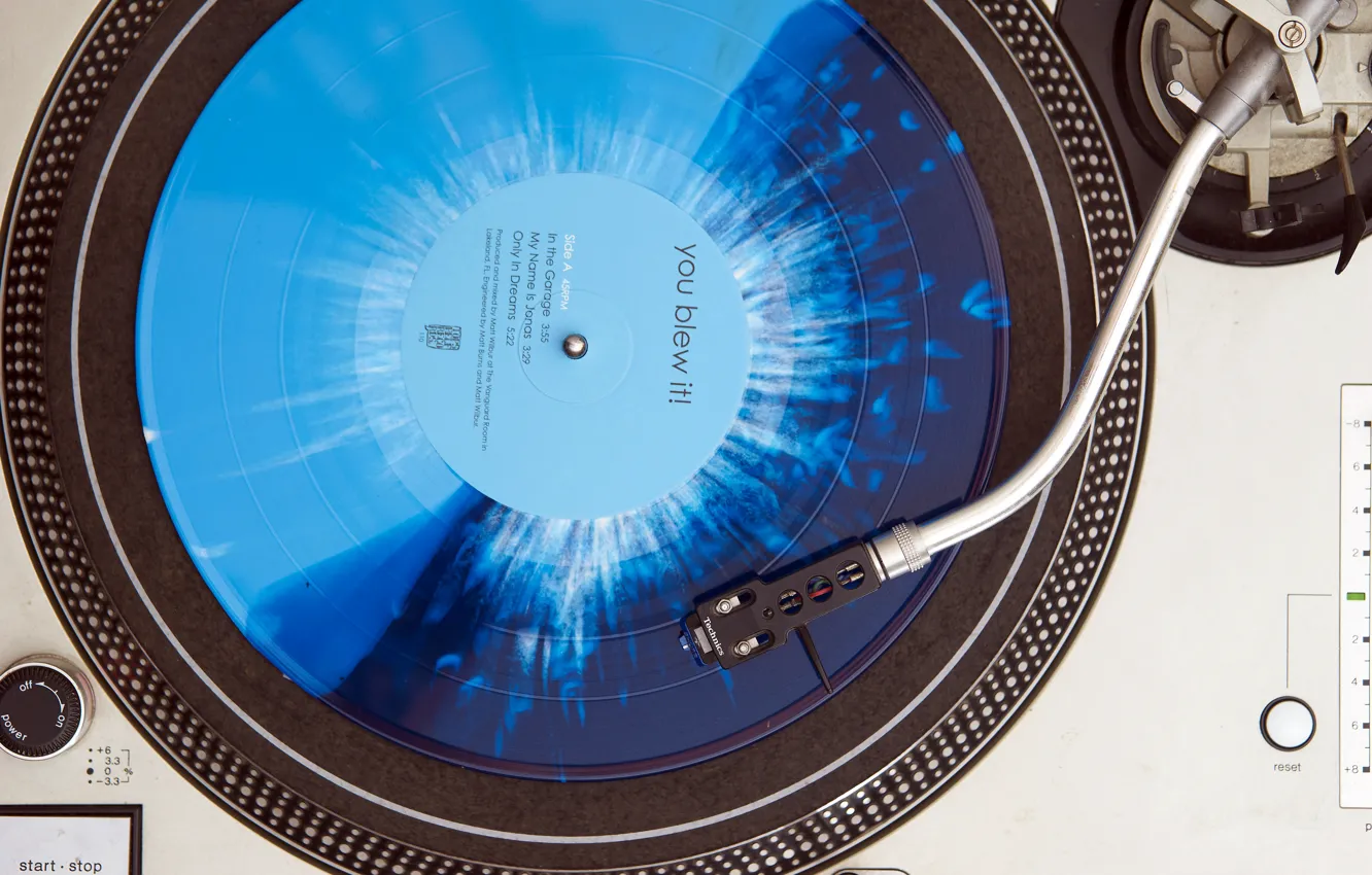 Photo wallpaper blue, splatter, vinyl, record player, Technics, You Blew It!