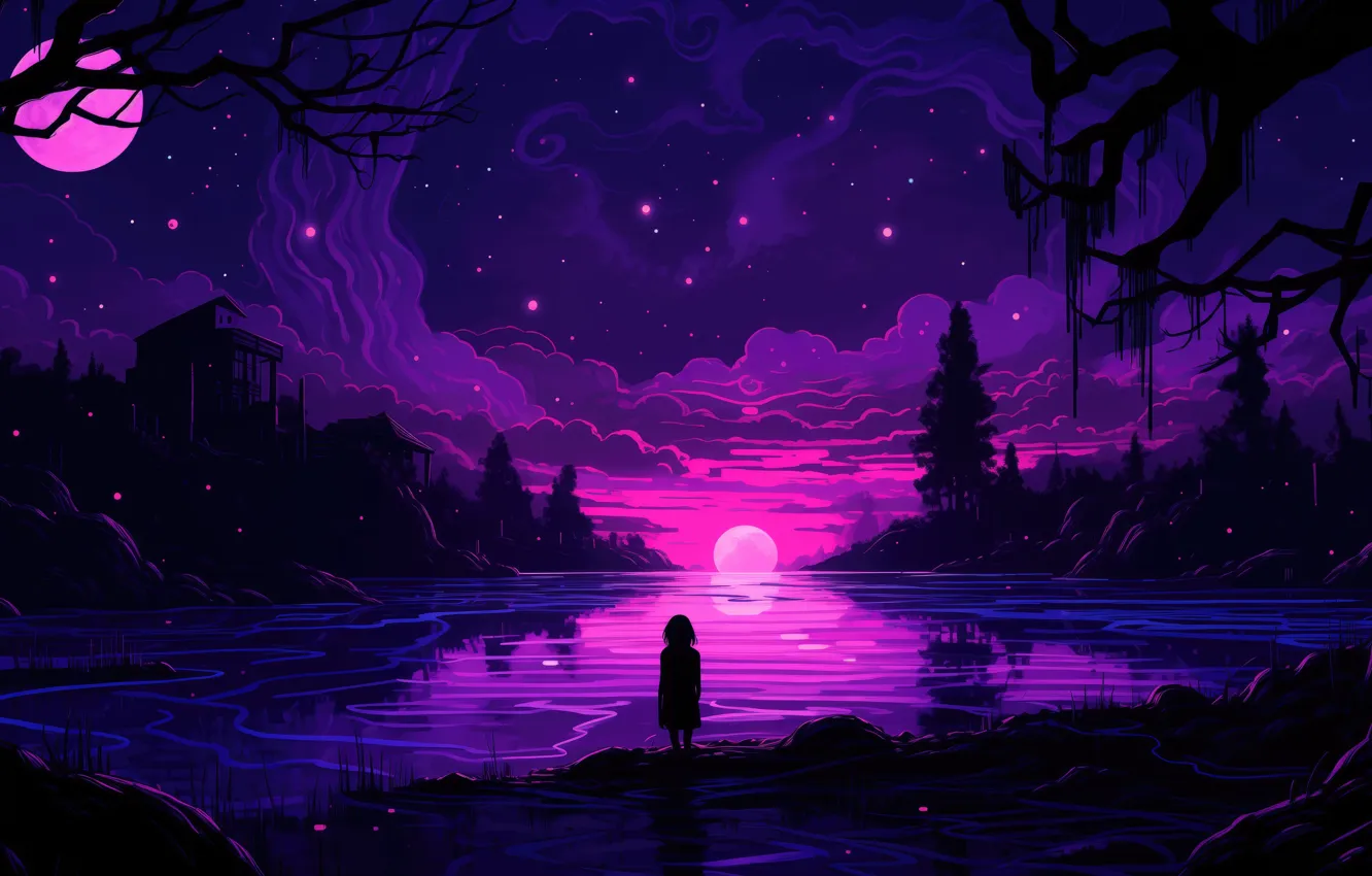 Photo wallpaper night, darkness, pink, alone in the dark, computer game, Valve Corporation, Video Games, A Lonely …