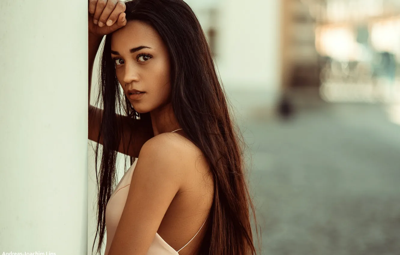 Photo wallpaper look, pose, model, portrait, makeup, dress, brunette, hairstyle