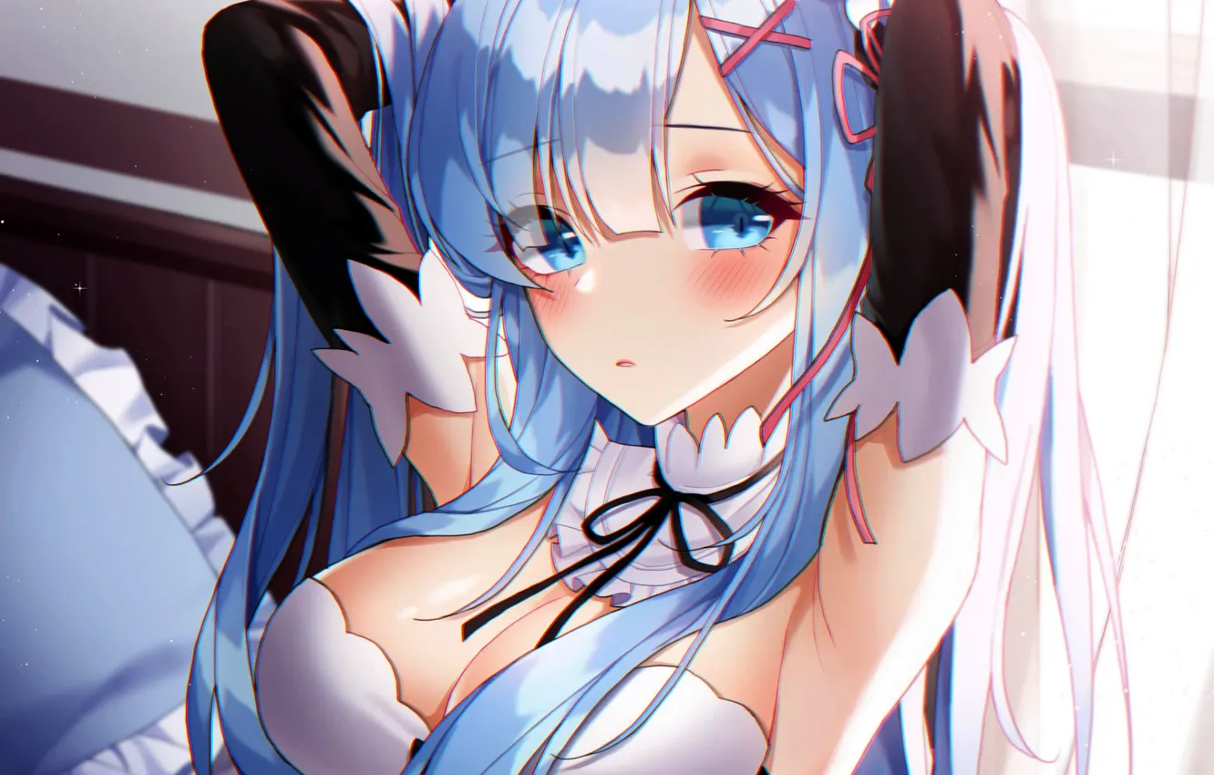 Photo wallpaper girl, sexy, lingerie, bra, cleavage, long hair, boobs, anime