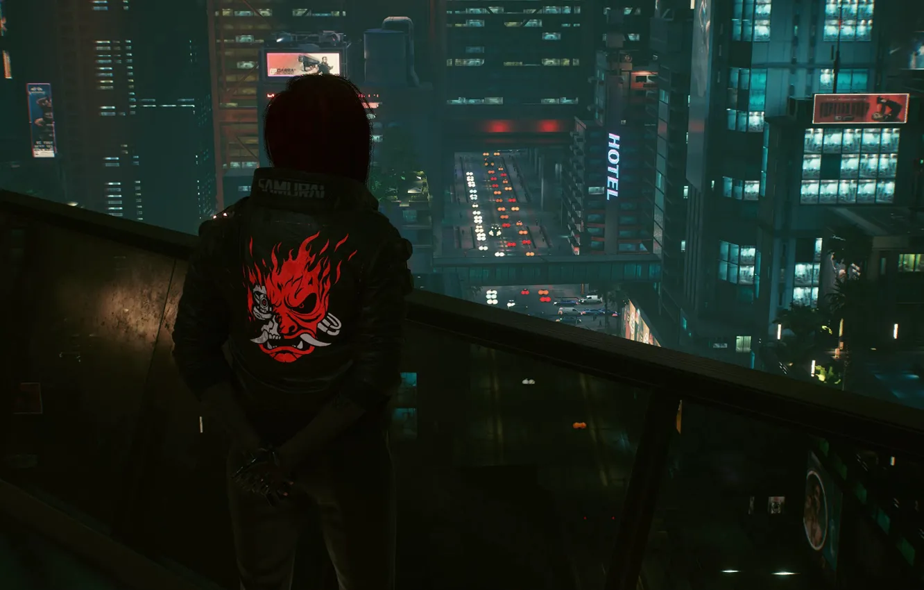 Photo wallpaper girl, night, the city, lights, window, cyberpunk, Cyberpunk 2077